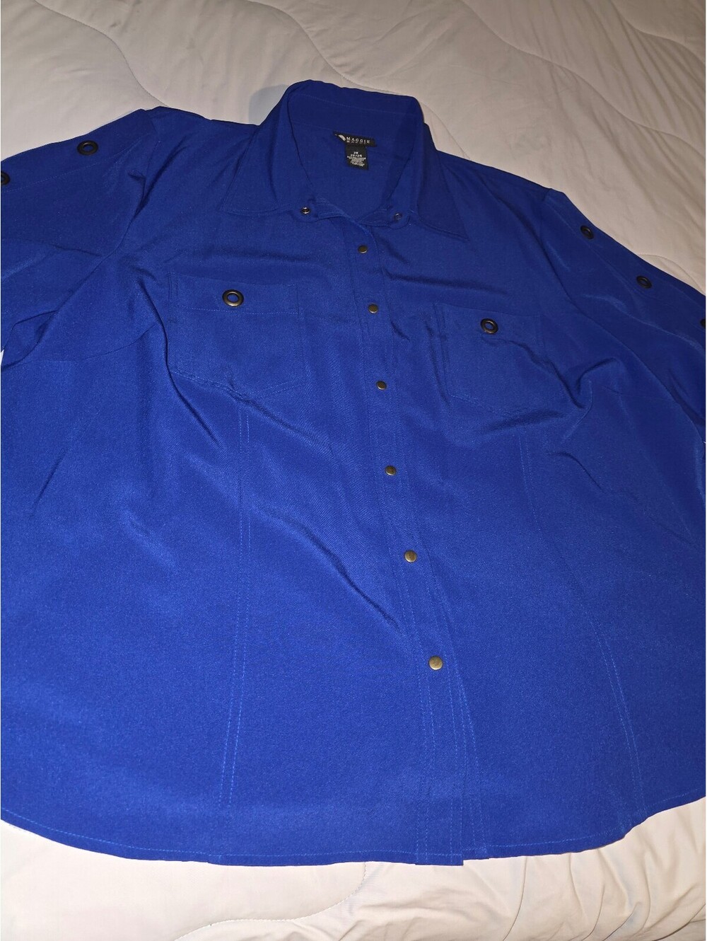 Maggie Barnes Top Womens 2X  22/24 Royal Blue Button Metal Studded Embellished